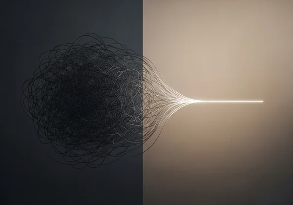 Conceptual image of tangled threads becoming clear for CPTSD.
