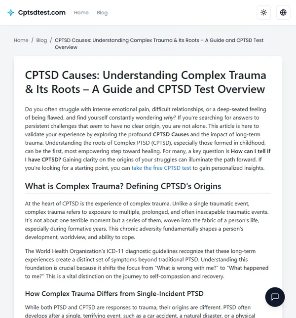 CPTSD Causes: Understanding Complex Trauma & Its Roots – A Guide and CPTSD Test Overview