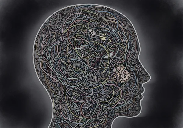 Person feeling overwhelmed by complex thoughts.