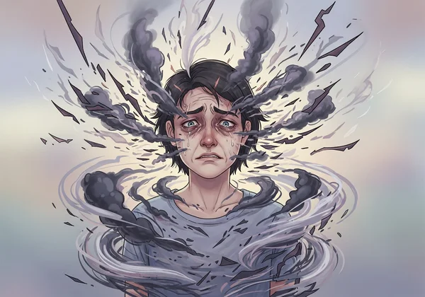 Person feeling overwhelmed by emotional storm