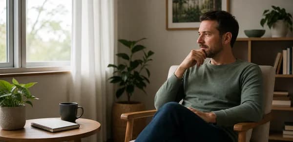 Man reflecting in a quiet room