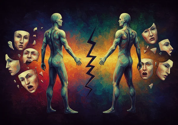 Dynamic figures showing BPD's unstable relationships and self-image.