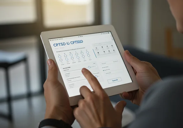 Person taking a confidential CPTSD online assessment