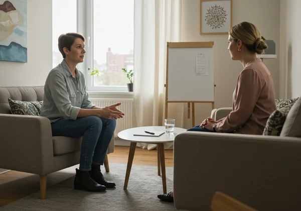 People connecting in a supportive therapy session
