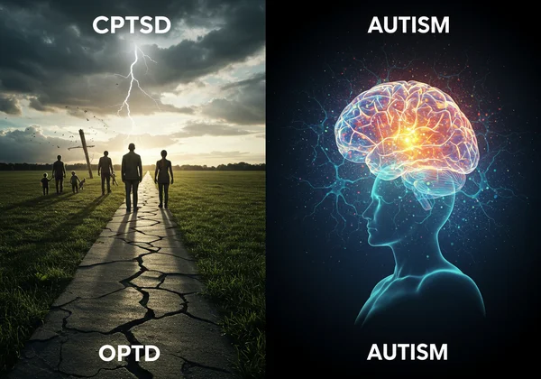 CPTSD (trauma origin) vs Autism (neurodevelopmental origin).