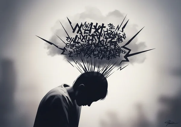 Abstract representation of a person with a critical inner voice