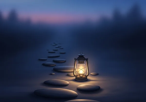 Warm lantern lighting the path